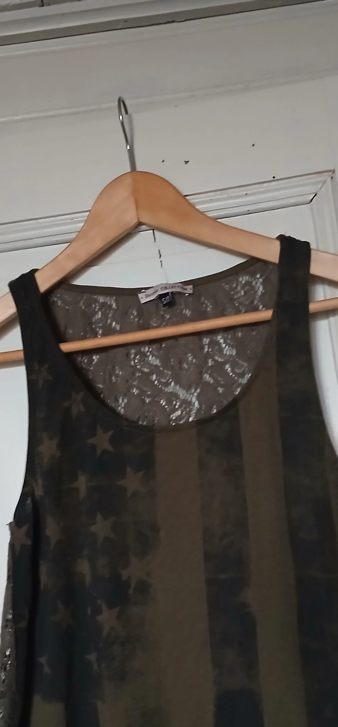 Camiseta sin mangas caqui con estampado de bandera estadounidense de encaje - Bershka talla S – photo 5